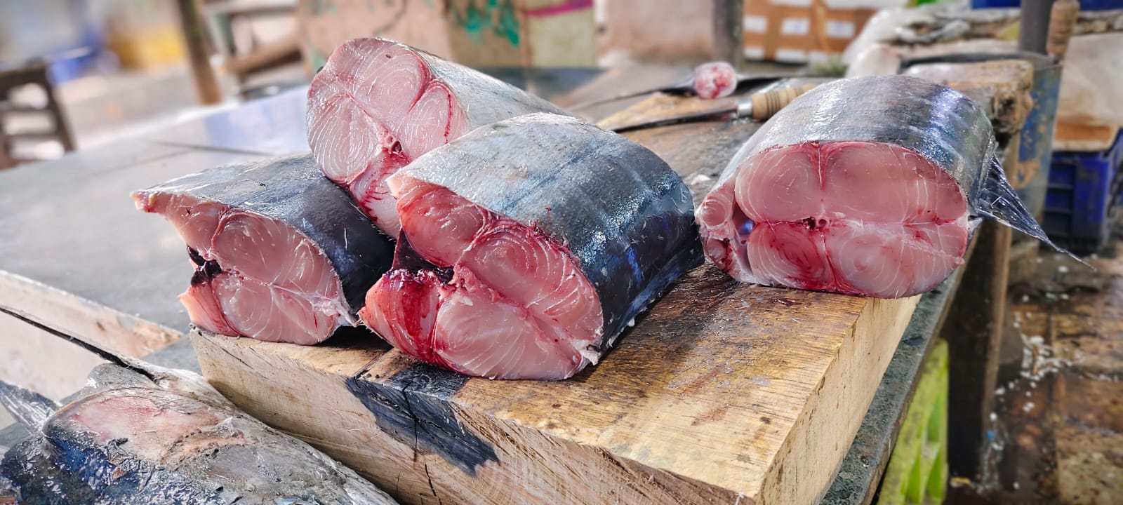 Close-up of fresh Vanjaram fish cuts